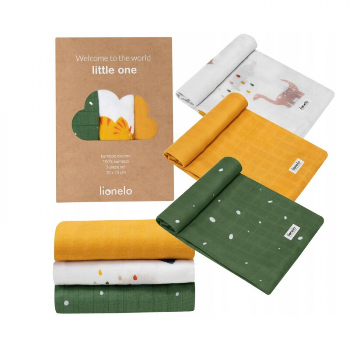 Lionelo - Set 3 scutece multifunctionale Dino, Din Bambus, 70x70 cm, Multicolor [2]