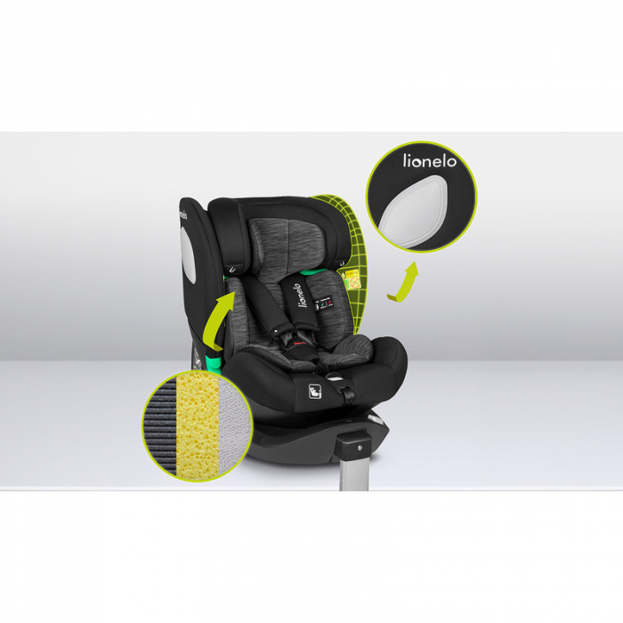Lionelo - Soica auto i-Size Astrid, 0-13 Kg, 40-87 cm, Cu maner si capotina reglabile, Cu protectie laterala avansata, Salteluta confortabila , Conform cu standardul european de securitate R129, Negru [11]