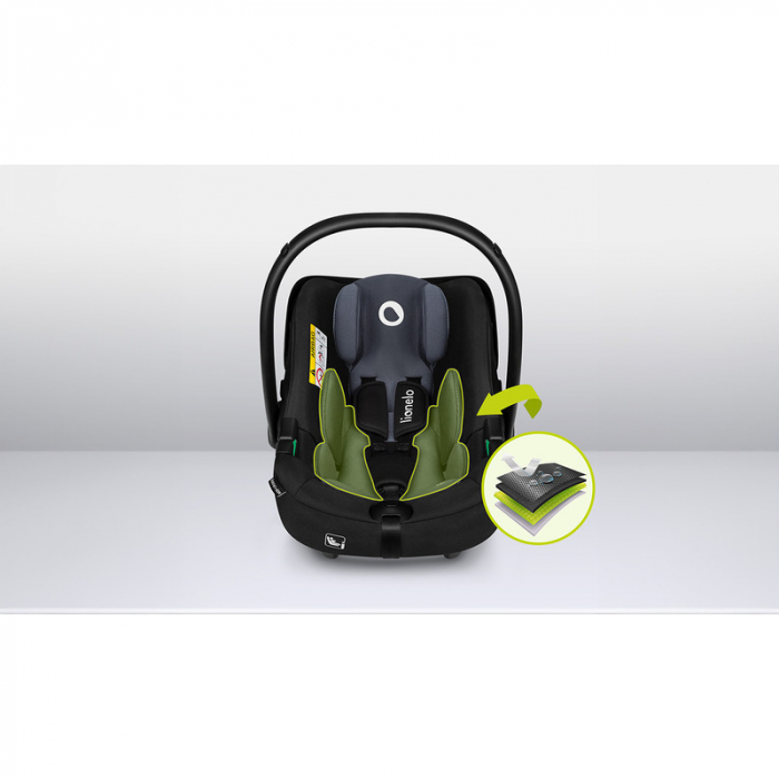 Lionelo - Soica auto i-Size Astrid, 0-13 Kg, 40-87 cm, Cu maner si capotina reglabile, Cu protectie laterala avansata, Salteluta confortabila , Conform cu standardul european de securitate R129, Negru [8]