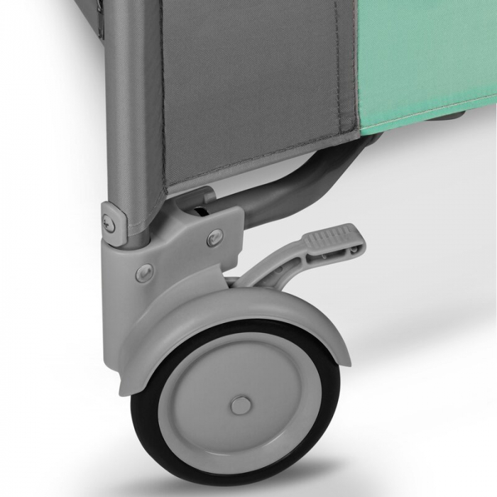 Lionelo - Tarc de joaca, Pliabil, Include covor educational incorporat cu 4 jucarii Velcro si geanta de transport, Cu roti si inchidere laterala, Saltea din spuma, 100x100 cm, Verde [6]