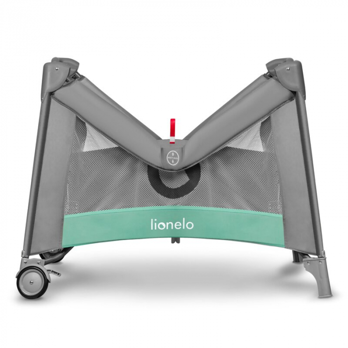 Lionelo - Tarc de joaca, Pliabil, Include covor educational incorporat cu 4 jucarii Velcro si geanta de transport, Cu roti si inchidere laterala, Saltea din spuma, 100x100 cm, Verde [9]