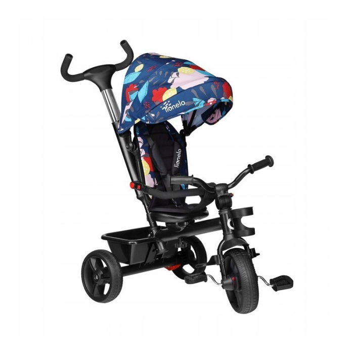 Lionelo - Tricicleta Haari Blue Navy Suport picioare, Control al directiei, Scaun reversibil, Rotire 360 grade, Pliabila, Conform cu standardul european de securitate EN71, Multicolor [7]
