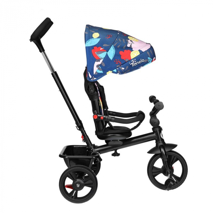 Lionelo - Tricicleta Haari Blue Navy Suport picioare, Control al directiei, Scaun reversibil, Rotire 360 grade, Pliabila, Conform cu standardul european de securitate EN71, Multicolor [10]