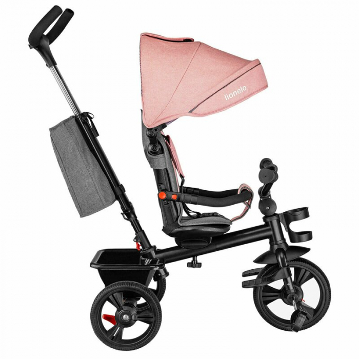 Lionelo - Tricicleta Haari, Suport picioare, Control al directiei, Scaun reversibil, Rotire 360 grade, Pliabila, Conform cu standardul european de securitate EN71, Bubblegum [7]