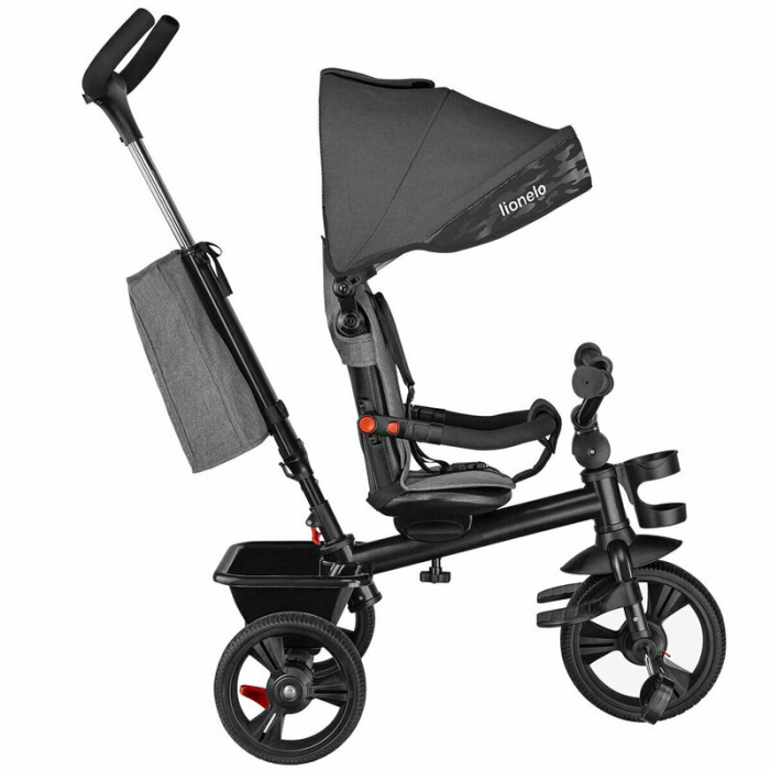 Lionelo - Tricicleta Haari, Suport picioare, Control al directiei, Scaun reversibil, Rotire 360 grade, Pliabila, Conform cu standardul european de securitate EN71, Gri [10]