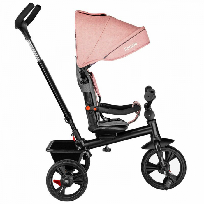 Lionelo - Tricicleta Haari, Suport picioare, Control al directiei, Scaun reversibil, Rotire 360 grade, Pliabila, Conform cu standardul european de securitate EN71, Bubblegum [8]