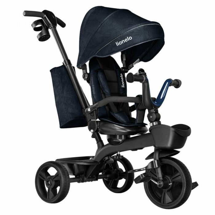 Lionelo - Tricicleta Kori, Cu suport de picioare, Control al directiei, Scaun reversibil, Rotire 360 grade, Pliabila, Conform cu standardul european de securitate EN71, Blue Navy [7]