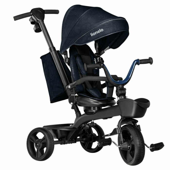 Lionelo - Tricicleta Kori, Cu suport de picioare, Control al directiei, Scaun reversibil, Rotire 360 grade, Pliabila, Conform cu standardul european de securitate EN71, Blue Navy [5]