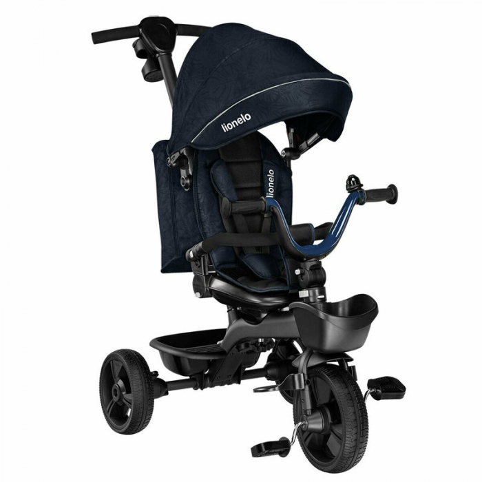 Lionelo - Tricicleta Kori, Cu suport de picioare, Control al directiei, Scaun reversibil, Rotire 360 grade, Pliabila, Conform cu standardul european de securitate EN71, Blue Navy [6]