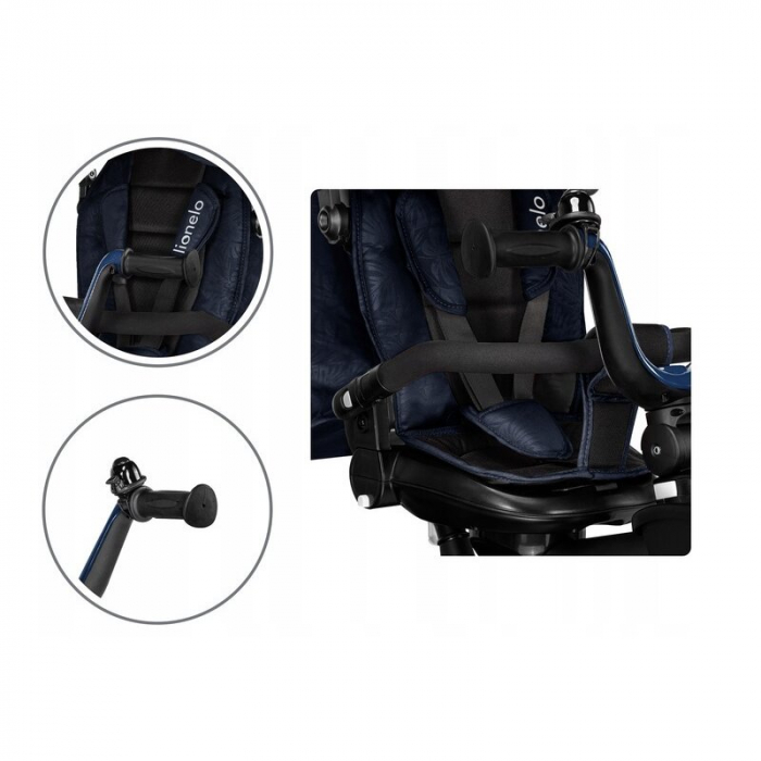 Lionelo - Tricicleta Kori, Cu suport de picioare, Control al directiei, Scaun reversibil, Rotire 360 grade, Pliabila, Conform cu standardul european de securitate EN71, Blue Navy [30]