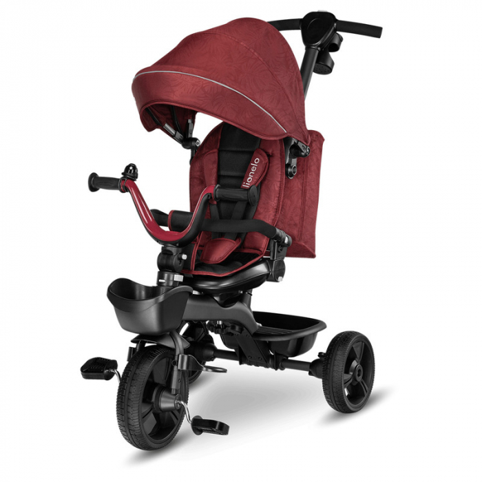 Lionelo - Tricicleta Kori, Cu suport de picioare, Control al directiei, Scaun reversibil, Rotire 360 grade, Pliabila, Conform cu standardul europeane de securitate EN71, Red Burgundy [1]