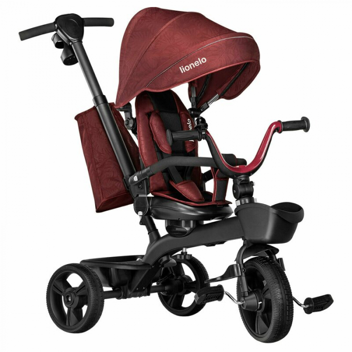 Lionelo - Tricicleta Kori, Cu suport de picioare, Control al directiei, Scaun reversibil, Rotire 360 grade, Pliabila, Conform cu standardul europeane de securitate EN71, Red Burgundy [4]