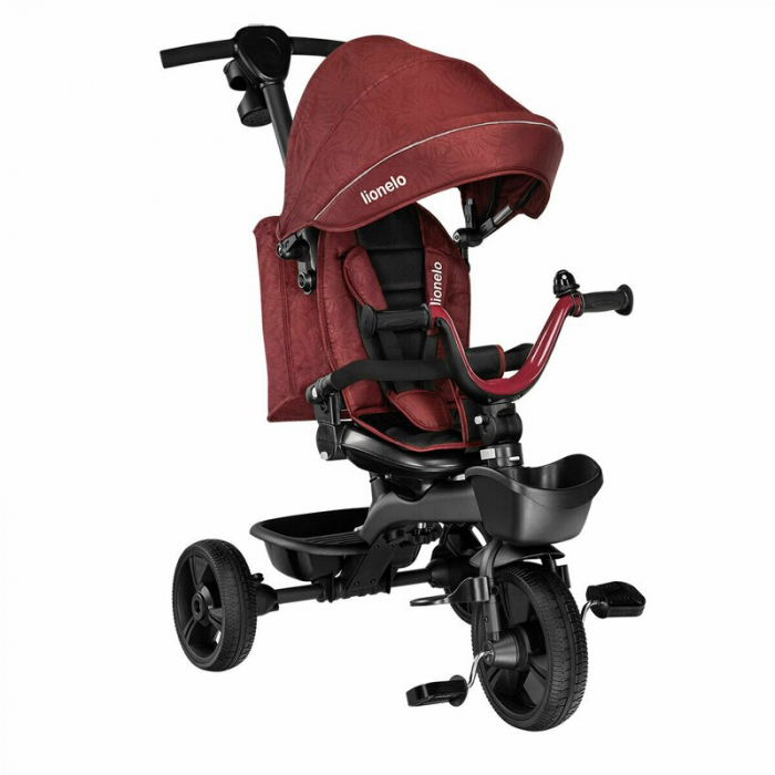 Lionelo - Tricicleta Kori, Cu suport de picioare, Control al directiei, Scaun reversibil, Rotire 360 grade, Pliabila, Conform cu standardul europeane de securitate EN71, Red Burgundy [8]