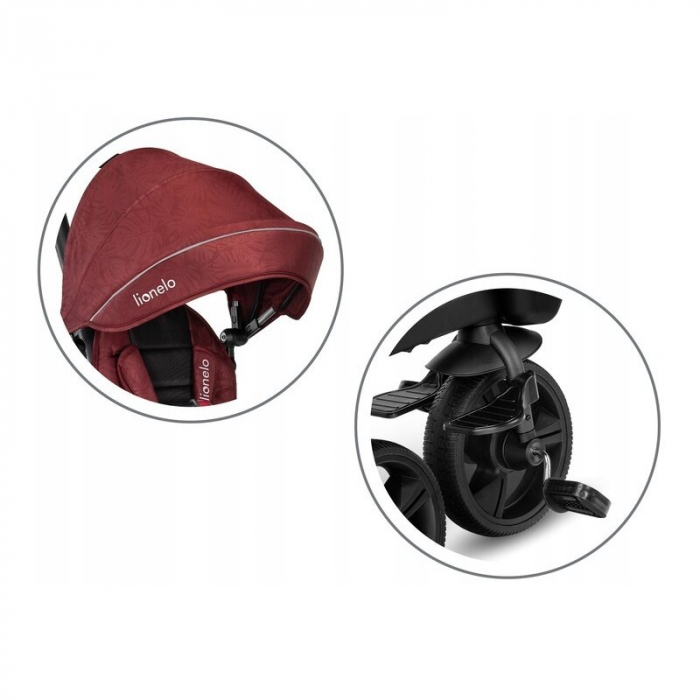 Lionelo - Tricicleta Kori, Cu suport de picioare, Control al directiei, Scaun reversibil, Rotire 360 grade, Pliabila, Conform cu standardul europeane de securitate EN71, Red Burgundy [28]