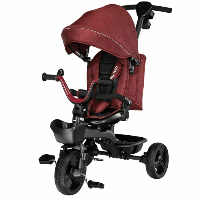 Lionelo - Tricicleta Kori, Cu suport de picioare, Control al directiei, Scaun reversibil, Rotire 360 grade, Pliabila, Conform cu standardul europeane de securitate EN71, Red Burgundy [7]