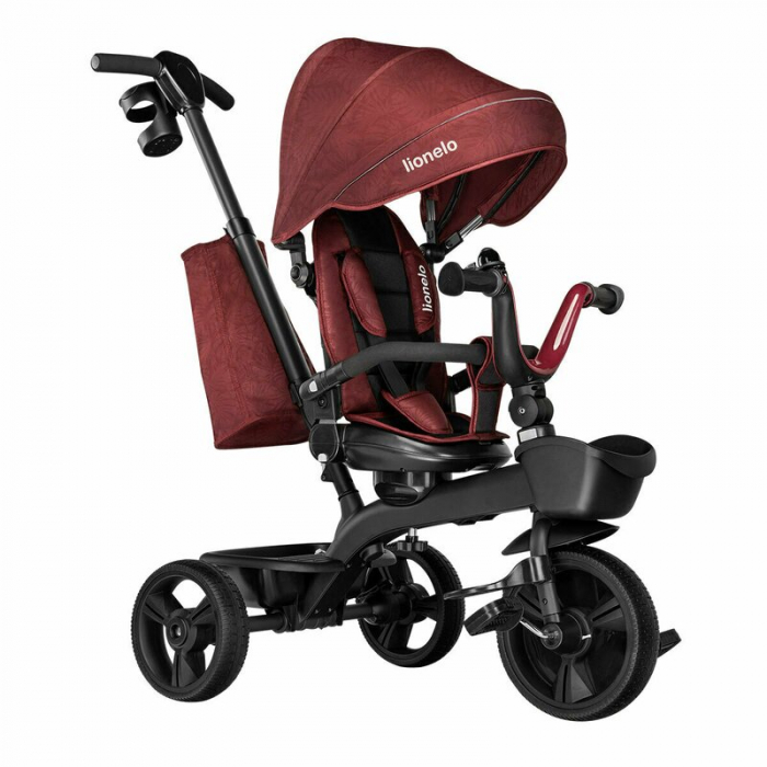 Lionelo - Tricicleta Kori, Cu suport de picioare, Control al directiei, Scaun reversibil, Rotire 360 grade, Pliabila, Conform cu standardul europeane de securitate EN71, Red Burgundy [9]