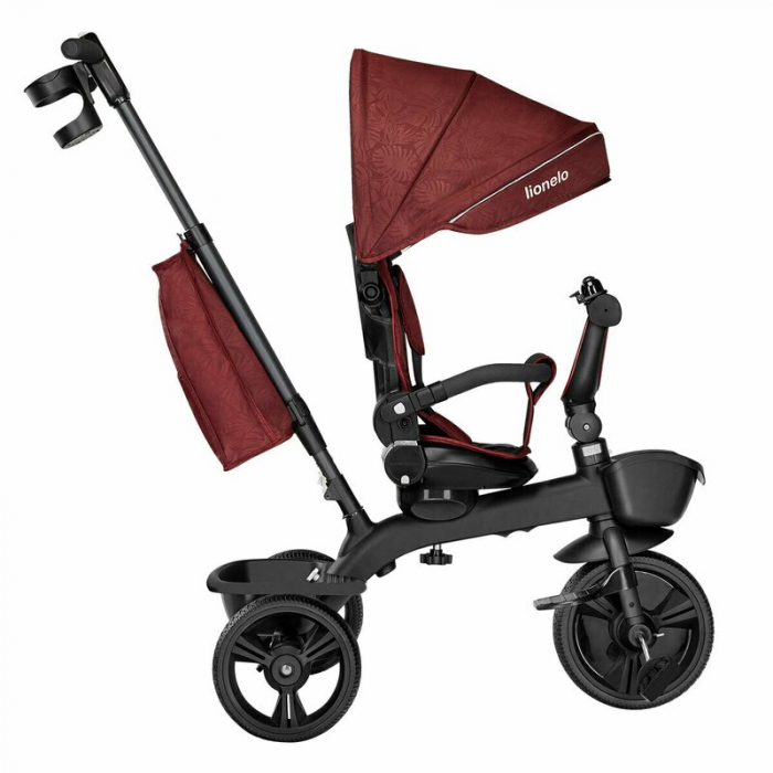 Lionelo - Tricicleta Kori, Cu suport de picioare, Control al directiei, Scaun reversibil, Rotire 360 grade, Pliabila, Conform cu standardul europeane de securitate EN71, Red Burgundy [10]