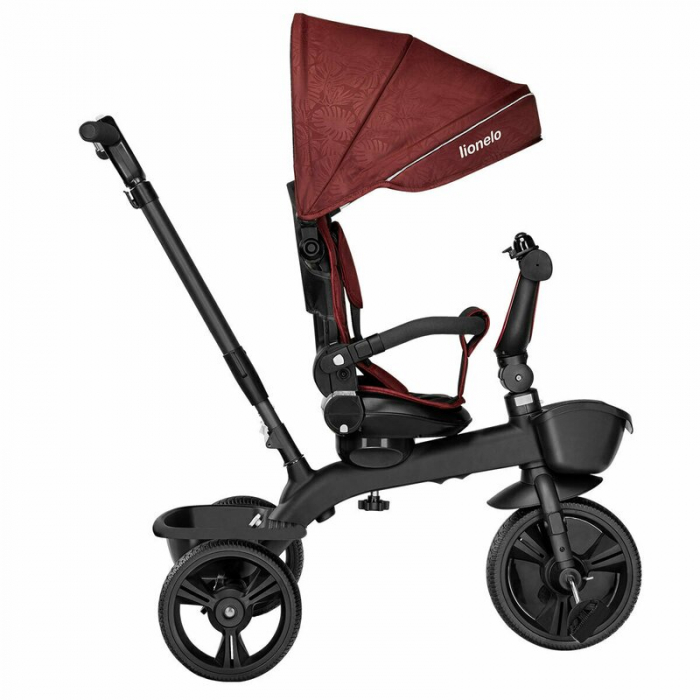 Lionelo - Tricicleta Kori, Cu suport de picioare, Control al directiei, Scaun reversibil, Rotire 360 grade, Pliabila, Conform cu standardul europeane de securitate EN71, Red Burgundy [16]
