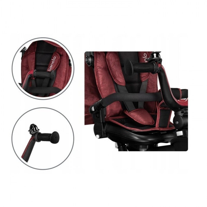 Lionelo - Tricicleta Kori, Cu suport de picioare, Control al directiei, Scaun reversibil, Rotire 360 grade, Pliabila, Conform cu standardul europeane de securitate EN71, Red Burgundy [27]