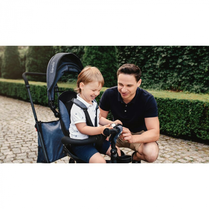 Lionelo - Tricicleta Tris, Mecanism de pedalare libera, Suport picioare, Control al directiei, Scaun reversibil, Rotire 360 grade, Pliabila, Conform cu standardul europeane de securitate EN71, Gri [27]