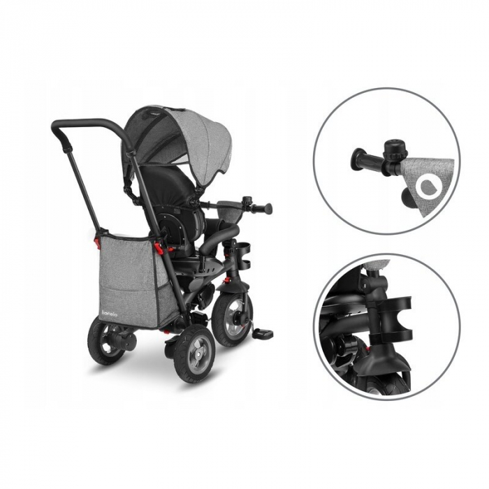 Lionelo - Tricicleta Tris, Mecanism de pedalare libera, Suport picioare, Control al directiei, Scaun reversibil, Rotire 360 grade, Pliabila, Conform cu standardul europeane de securitate EN71, Gri [13]