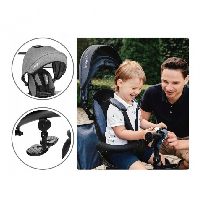 Lionelo - Tricicleta Tris, Mecanism de pedalare libera, Suport picioare, Control al directiei, Scaun reversibil, Rotire 360 grade, Pliabila, Conform cu standardul europeane de securitate EN71, Gri [28]