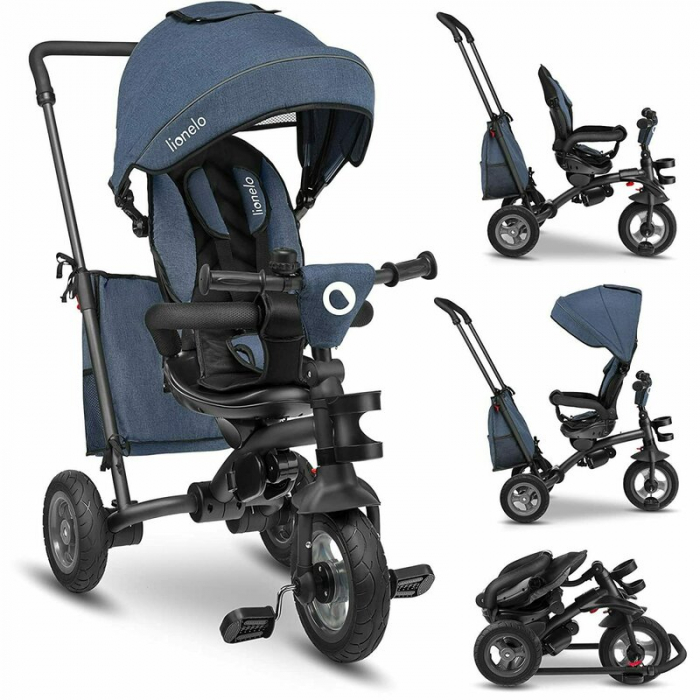 Lionelo - Tricicleta Tris, Mecanism de pedalare libera, Suport picioare, Control al directiei, Scaun reversibil, Rotire 360 grade, Pliabila, Conform cu standardul europeane de securitate EN71, Albastr [2]