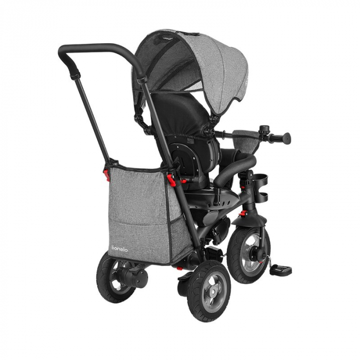 Lionelo - Tricicleta Tris, Mecanism de pedalare libera, Suport picioare, Control al directiei, Scaun reversibil, Rotire 360 grade, Pliabila, Conform cu standardul europeane de securitate EN71, Gri [12]
