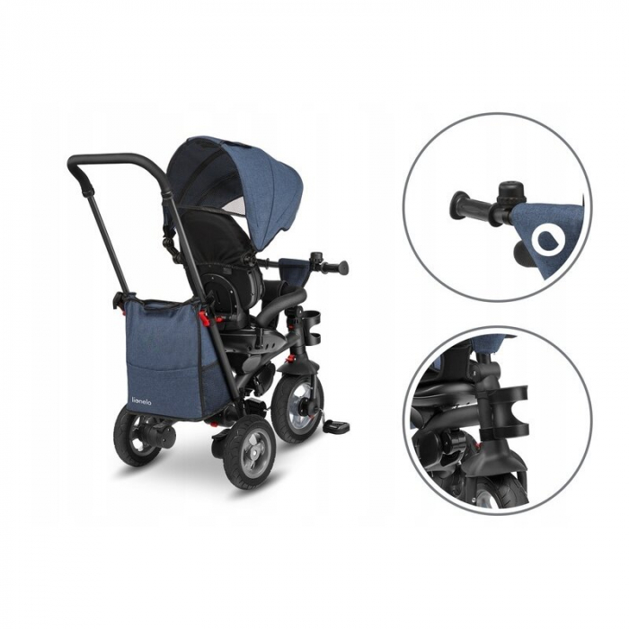 Lionelo - Tricicleta Tris, Mecanism de pedalare libera, Suport picioare, Control al directiei, Scaun reversibil, Rotire 360 grade, Pliabila, Conform cu standardul europeane de securitate EN71, Albastr [13]