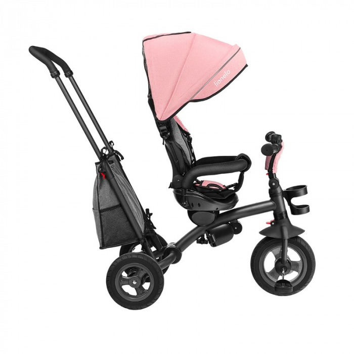 Lionelo - Tricicleta Tris, Mecanism de pedalare libera, Suport picioare, Control al directiei, Scaun reversibil, Rotire 360 grade, Pliabila, Conform cu standardul europeane de securitate EN71, Roz/Gri [10]