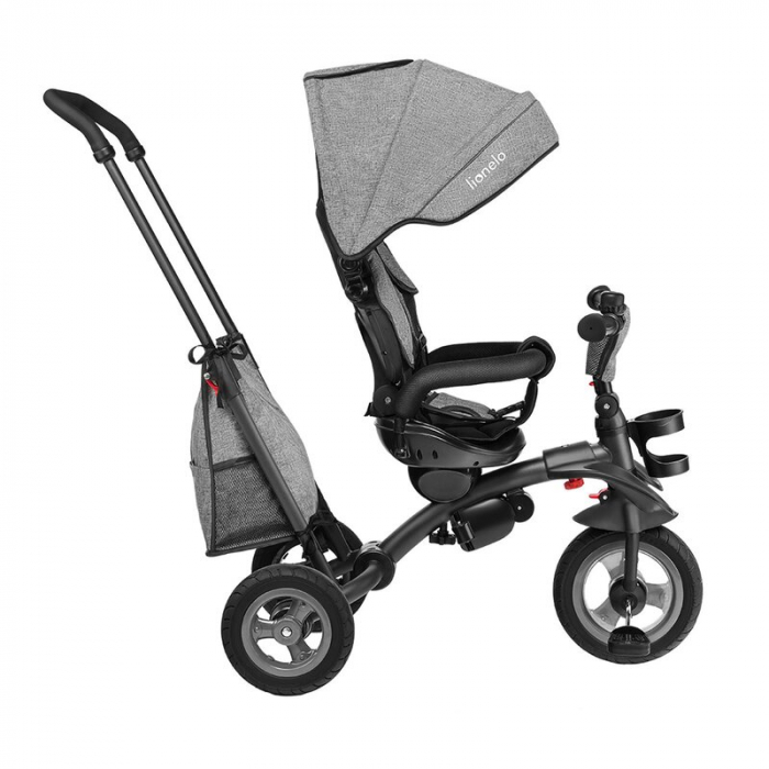 Lionelo - Tricicleta Tris, Mecanism de pedalare libera, Suport picioare, Control al directiei, Scaun reversibil, Rotire 360 grade, Pliabila, Conform cu standardul europeane de securitate EN71, Gri [10]