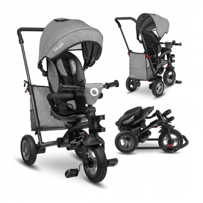 Lionelo - Tricicleta Tris, Mecanism de pedalare libera, Suport picioare, Control al directiei, Scaun reversibil, Rotire 360 grade, Pliabila, Conform cu standardul europeane de securitate EN71, Gri [5]