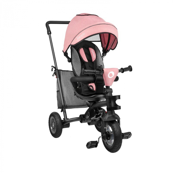 Lionelo - Tricicleta Tris, Mecanism de pedalare libera, Suport picioare, Control al directiei, Scaun reversibil, Rotire 360 grade, Pliabila, Conform cu standardul europeane de securitate EN71, Roz/Gri [6]