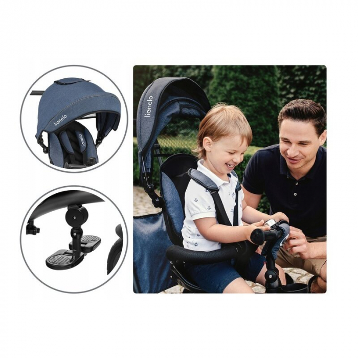 Lionelo - Tricicleta Tris, Mecanism de pedalare libera, Suport picioare, Control al directiei, Scaun reversibil, Rotire 360 grade, Pliabila, Conform cu standardul europeane de securitate EN71, Albastr [30]