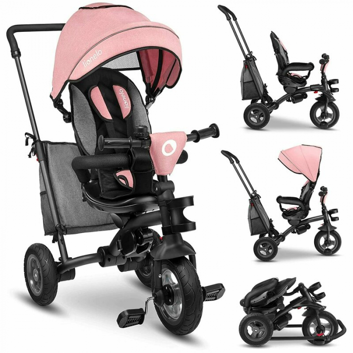 Lionelo - Tricicleta Tris, Mecanism de pedalare libera, Suport picioare, Control al directiei, Scaun reversibil, Rotire 360 grade, Pliabila, Conform cu standardul europeane de securitate EN71, Roz/Gri [2]