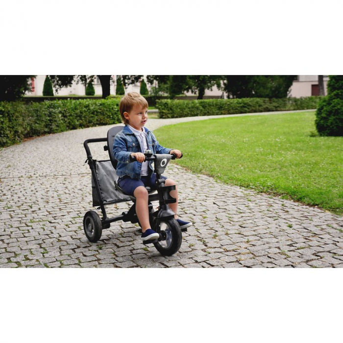Lionelo - Tricicleta Tris, Mecanism de pedalare libera, Suport picioare, Control al directiei, Scaun reversibil, Rotire 360 grade, Pliabila, Conform cu standardul europeane de securitate EN71, Gri [29]