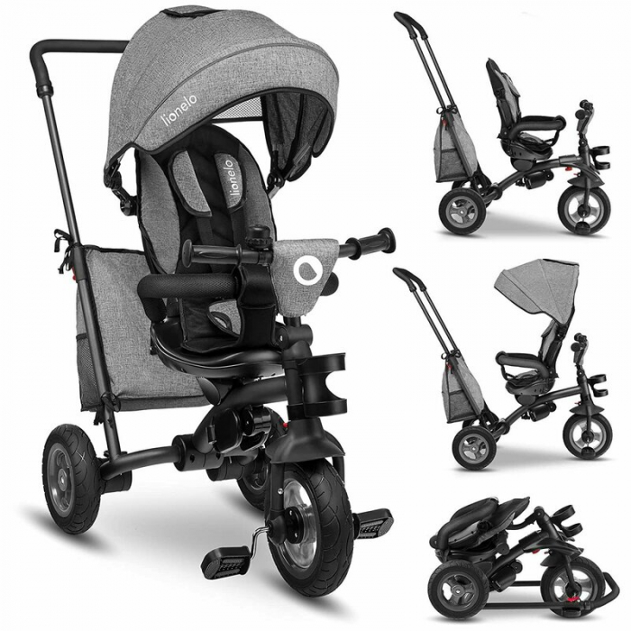 Lionelo - Tricicleta Tris, Mecanism de pedalare libera, Suport picioare, Control al directiei, Scaun reversibil, Rotire 360 grade, Pliabila, Conform cu standardul europeane de securitate EN71, Gri [2]