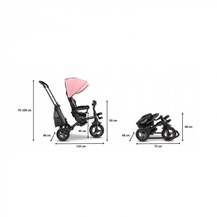 Lionelo - Tricicleta Tris, Mecanism de pedalare libera, Suport picioare, Control al directiei, Scaun reversibil, Rotire 360 grade, Pliabila, Conform cu standardul europeane de securitate EN71, Roz/Gri [36]