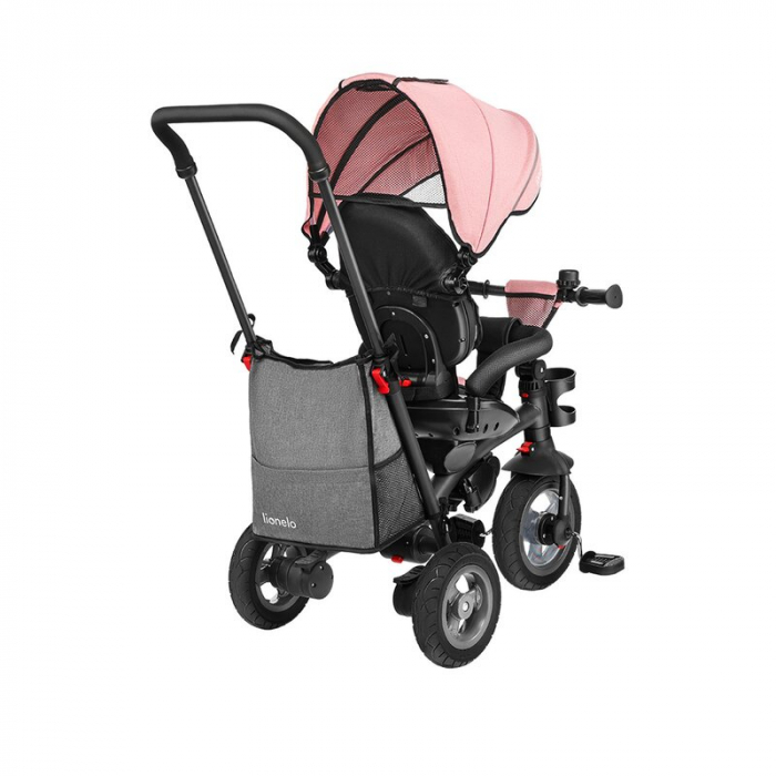 Lionelo - Tricicleta Tris, Mecanism de pedalare libera, Suport picioare, Control al directiei, Scaun reversibil, Rotire 360 grade, Pliabila, Conform cu standardul europeane de securitate EN71, Roz/Gri [12]