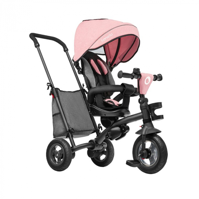 Lionelo - Tricicleta Tris, Mecanism de pedalare libera, Suport picioare, Control al directiei, Scaun reversibil, Rotire 360 grade, Pliabila, Conform cu standardul europeane de securitate EN71, Roz/Gri [7]