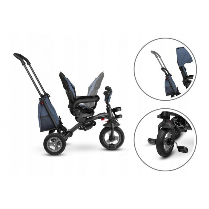 Lionelo - Tricicleta Tris, Mecanism de pedalare libera, Suport picioare, Control al directiei, Scaun reversibil, Rotire 360 grade, Pliabila, Conform cu standardul europeane de securitate EN71, Albastr [15]