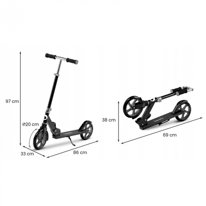 Lionelo - Trotineta Luca, Copii/Adulti, Pliabila, Pana la 100 Kg, Conform cu standardul european de securitate EN14619, Negru [15]