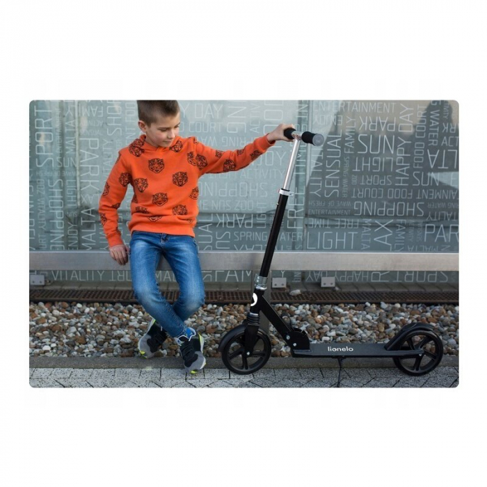Lionelo - Trotineta Luca, Copii/Adulti, Pliabila, Pana la 100 Kg, Conform cu standardul european de securitate EN14619, Negru [19]