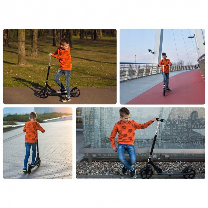 Lionelo - Trotineta Luca, Copii/Adulti, Pliabila, Pana la 100 Kg, Conform cu standardul european de securitate EN14619, Negru [18]