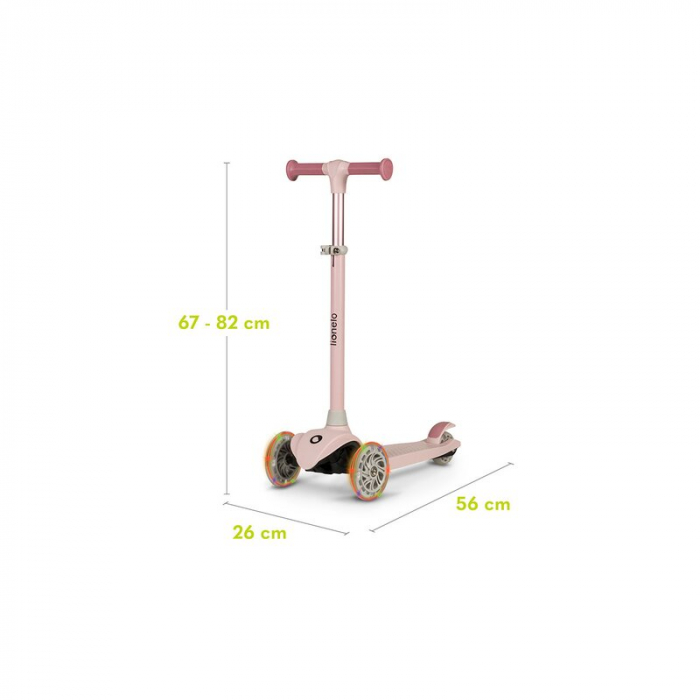 Lionelo - Trotineta pentru copii, Jessy, Pliabila, Pana la 50 Kg, Cu design ergonomic, Cu lumini LED, 56 x 26 x 67-82 cm, 3 ani+, Roz [17]