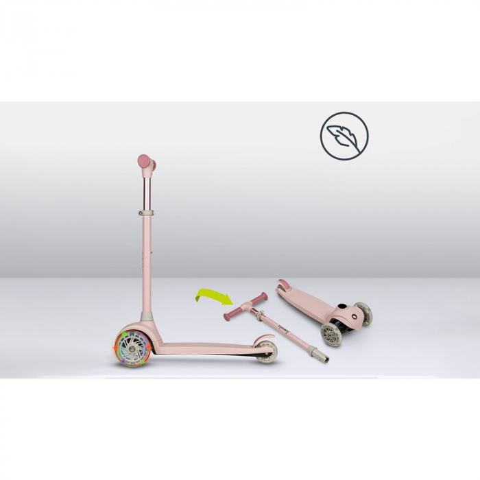 Lionelo - Trotineta pentru copii, Jessy, Pliabila, Pana la 50 Kg, Cu design ergonomic, Cu lumini LED, 56 x 26 x 67-82 cm, 3 ani+, Roz [16]