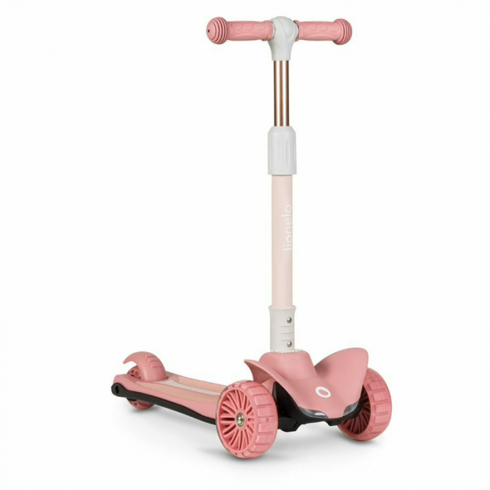 Lionelo - Trotineta Timy, Copii, Pliabila, Pana la 50 Kg, Cu design ergonomic, Cu lumini LED, 26,5 x 60 x 64-76 cm, 3 ani+, Roz [5]
