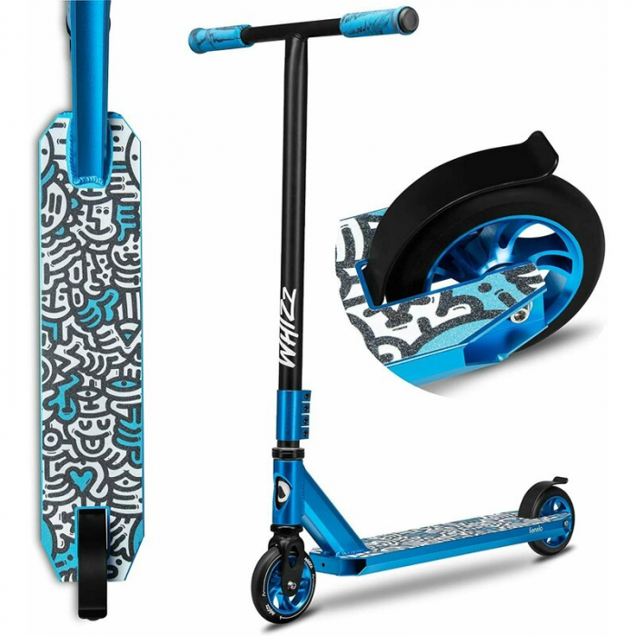 Lionelo - Trotineta Whizz, Pentru Acrobatii, Rulmenti ABEC-9, Sistemul de compresie IHC 9, 20 - 100 kg, Conform cu standardul european de securitate EN14619, Albastru [2]