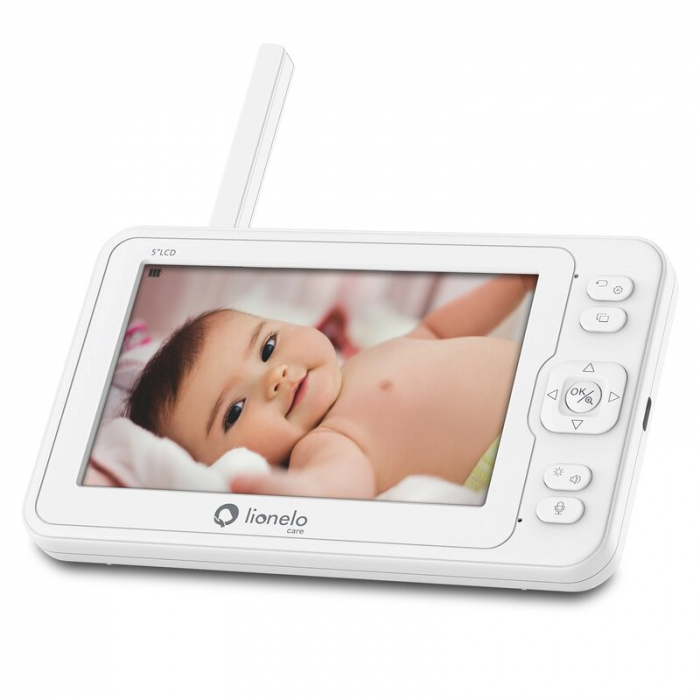 Lionelo - Videofon Babyline 8.3, Cu termometru, Cu melodii, Comunicare in 2 sensuri, Rotire 360 grade, Alb [22]