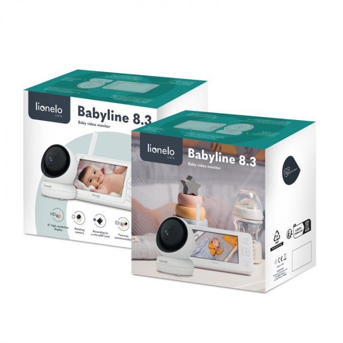 Lionelo - Videofon Babyline 8.3, Cu termometru, Cu melodii, Comunicare in 2 sensuri, Rotire 360 grade, Alb [23]